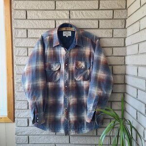 Vintage 90s 'Northwest Territory' heavy-weight faded blue/brown plaid shacket XL
